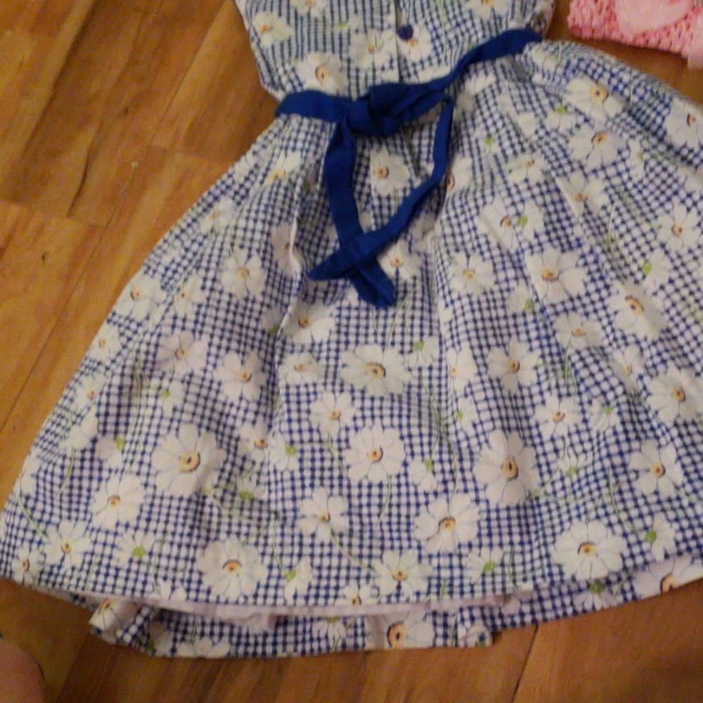 Blue and white check dress with daisies - Picture 5 of 6